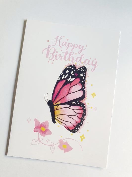 Pink Butterfly Birthday Card